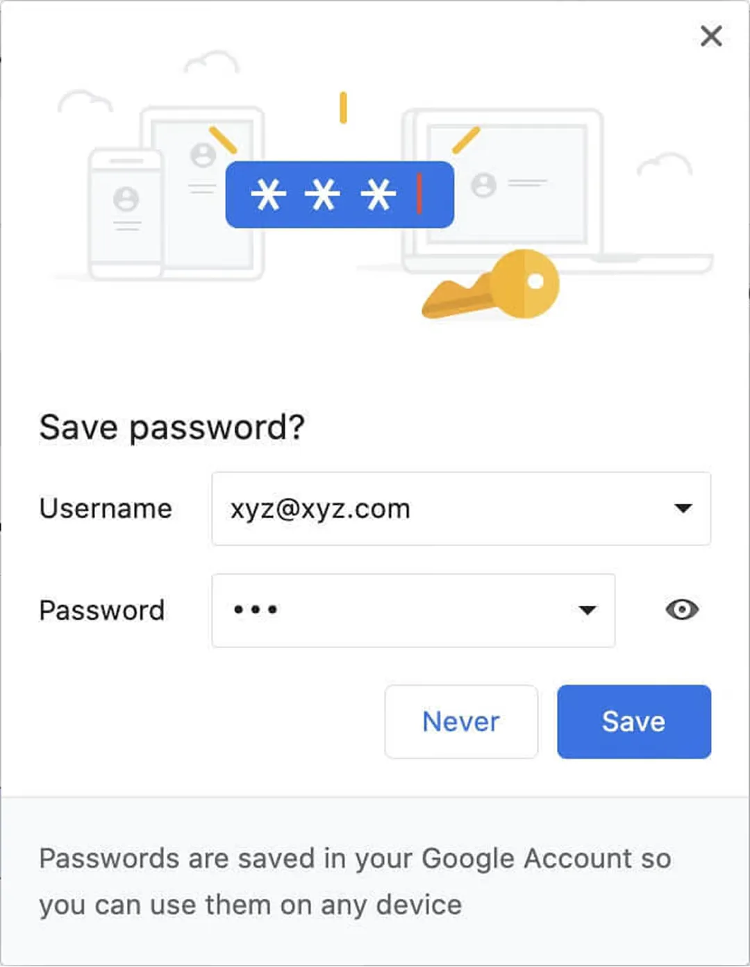 A browser's Save password dialog, offering to store the username and password to the signed-in account